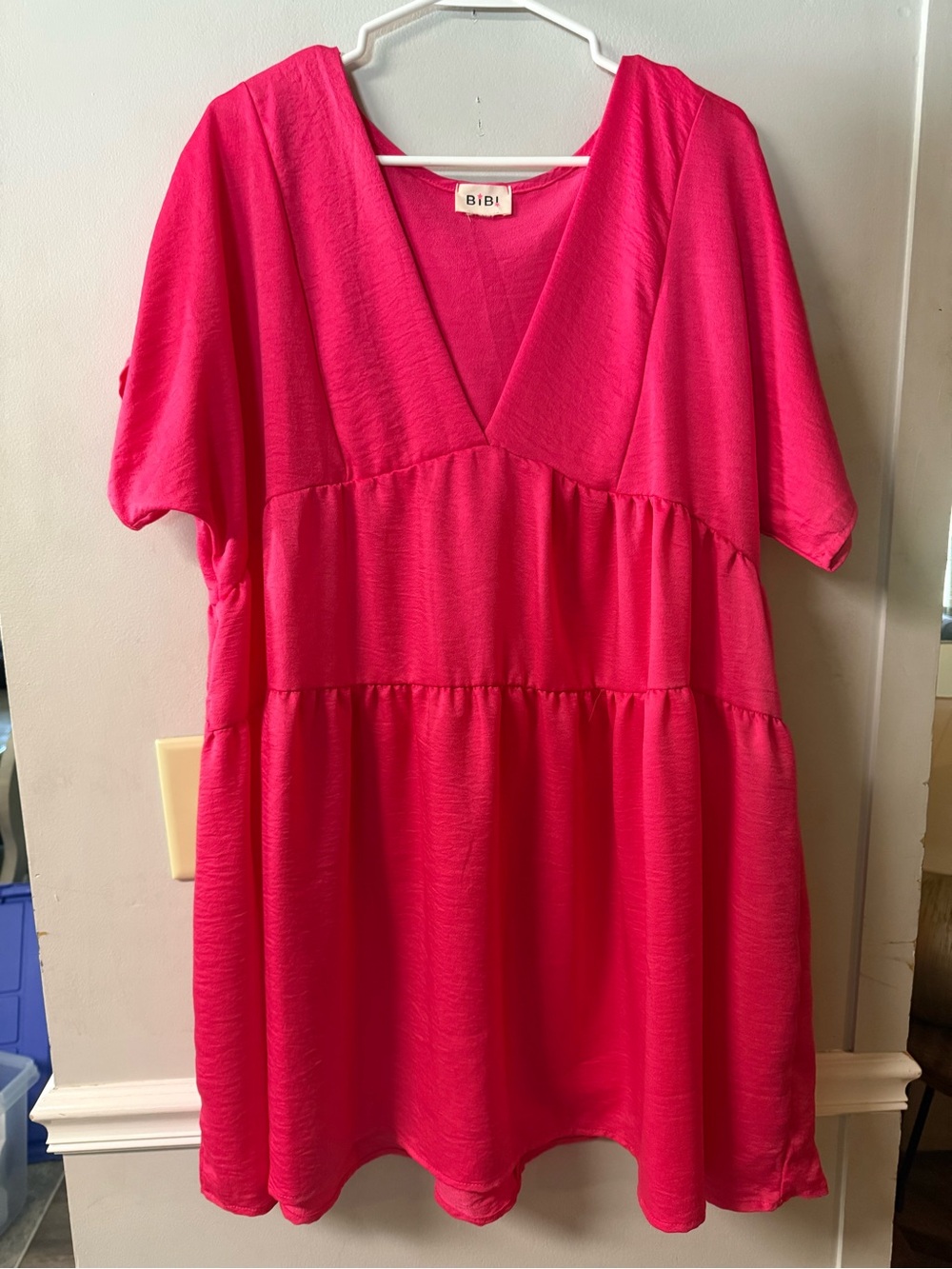 BiBi Hot Pink V-Neck Tiered Casual Dress